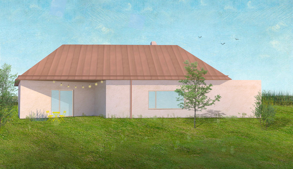 MAISON FAMILLE OBERNAI CONSTRUCTION TOITURE TOLE CHAUX SURPRISE ARCHITECTE PERSPECTIVE
